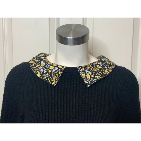 Maeve Anthropologie Black Cable Knit Floral Collar Twofer Sweater, Size XS - Picture 3 of 11